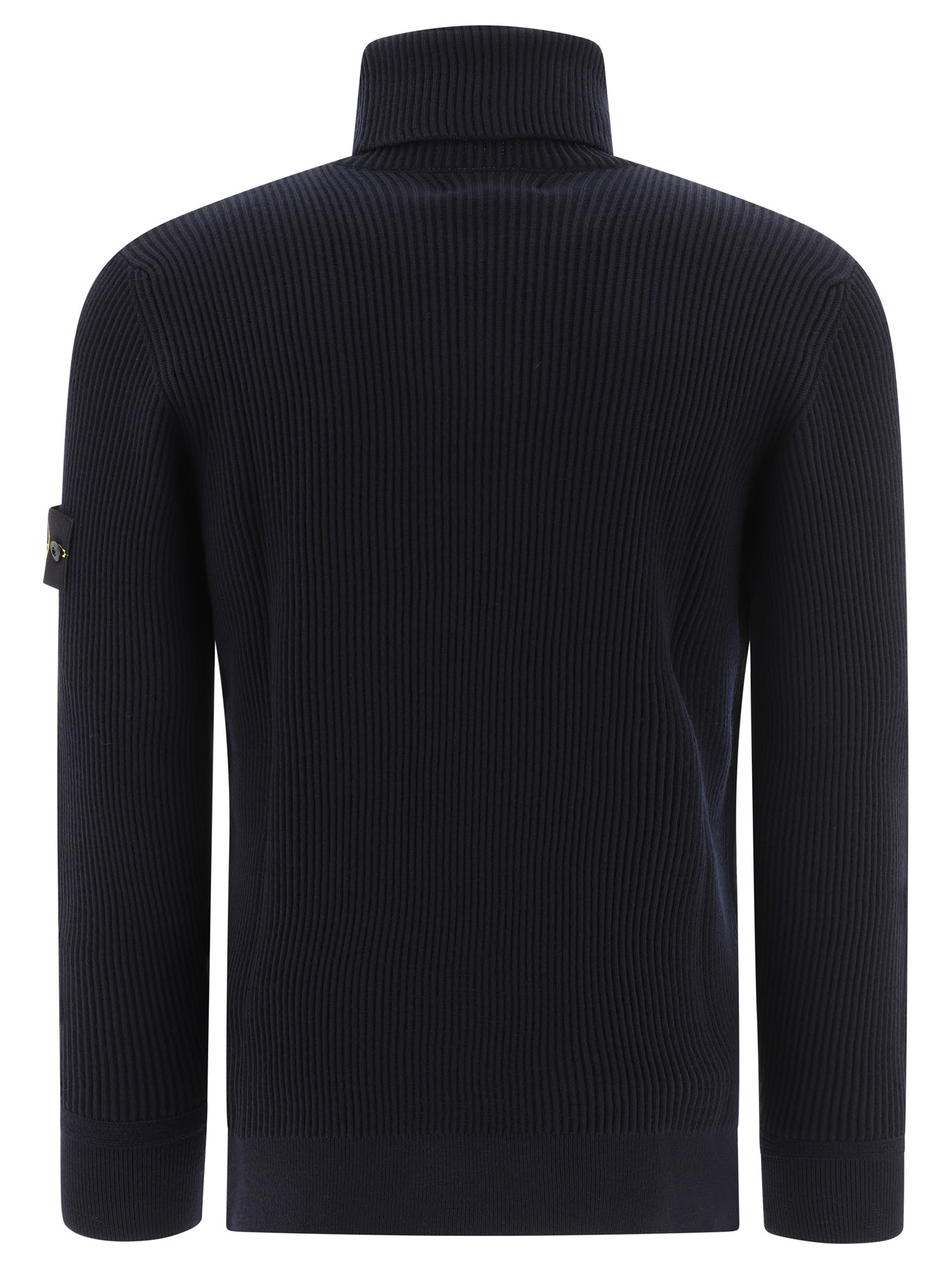 STONE ISLAND Blue Compass ribbed turtleneck sweater